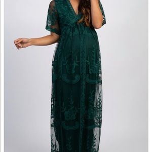PinkBlush Emerald Green Lace Maternity Dress